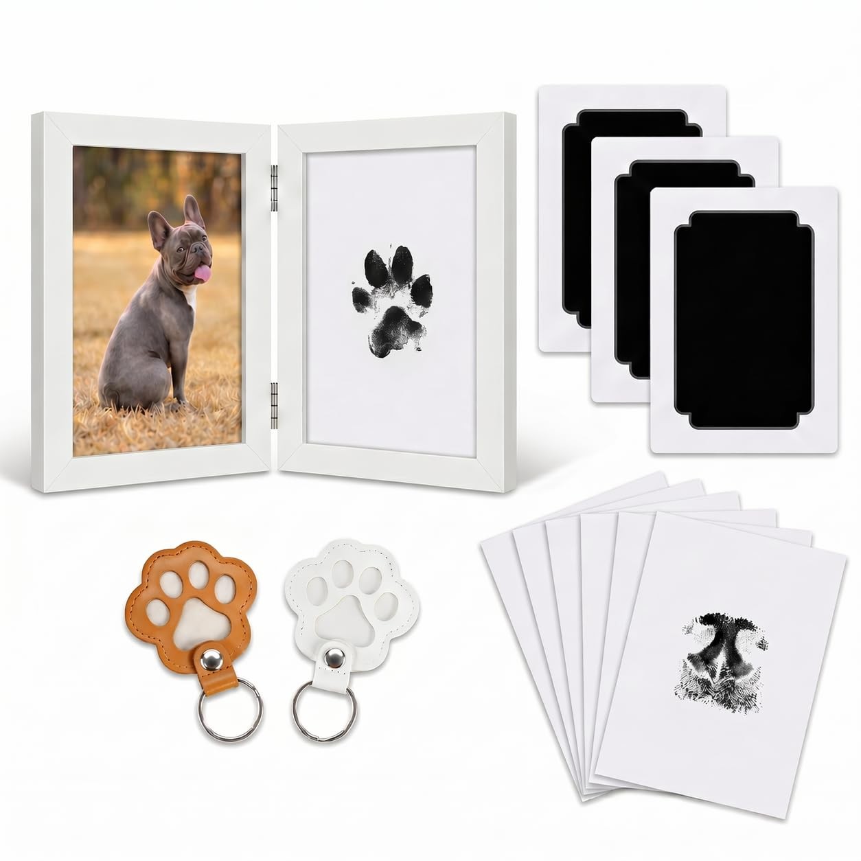 Pet Paw Print Kit & Leather Fur Keepsake Keychain – Inkless Dog Nose Print Se…