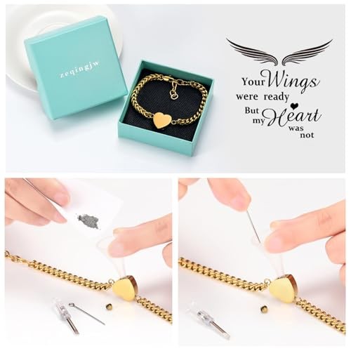 Heart Cremation Memorial Urn Bracelet for Ashes for Women Stainless Steel Gold
