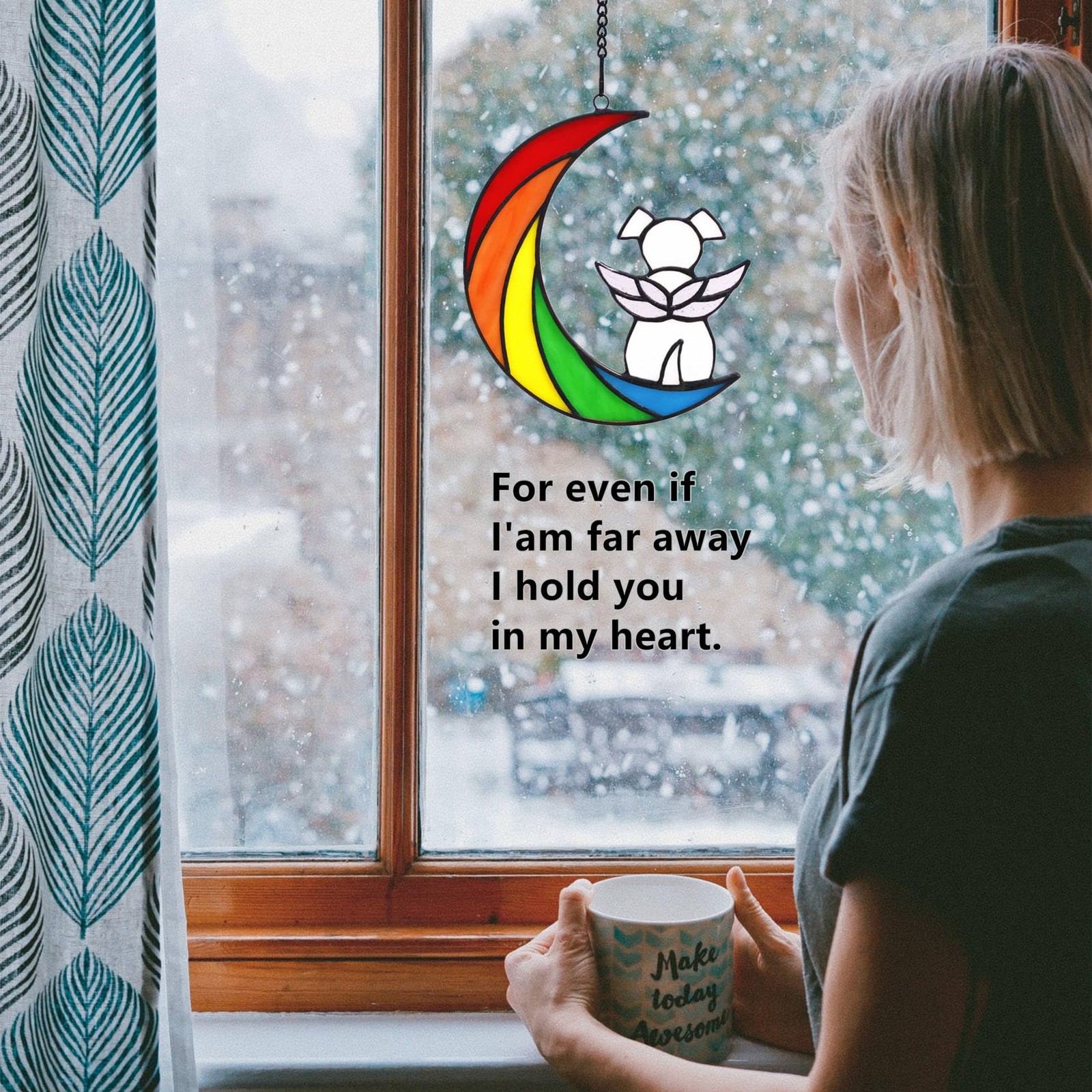Lcensp Stained Glass Rainbow Bridge White Dog Memorial Gifts for Loss of Dog Sym