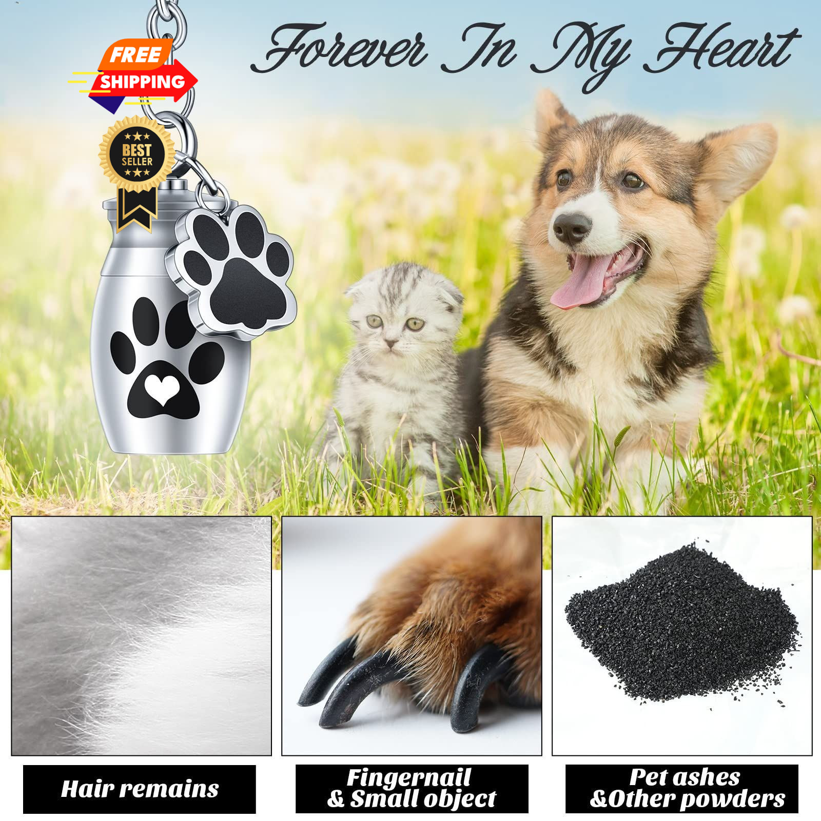 Tudomro 2 Pcs Pet Dog Urns Keychain for Ashes with 2 Storage Bags Cute Style