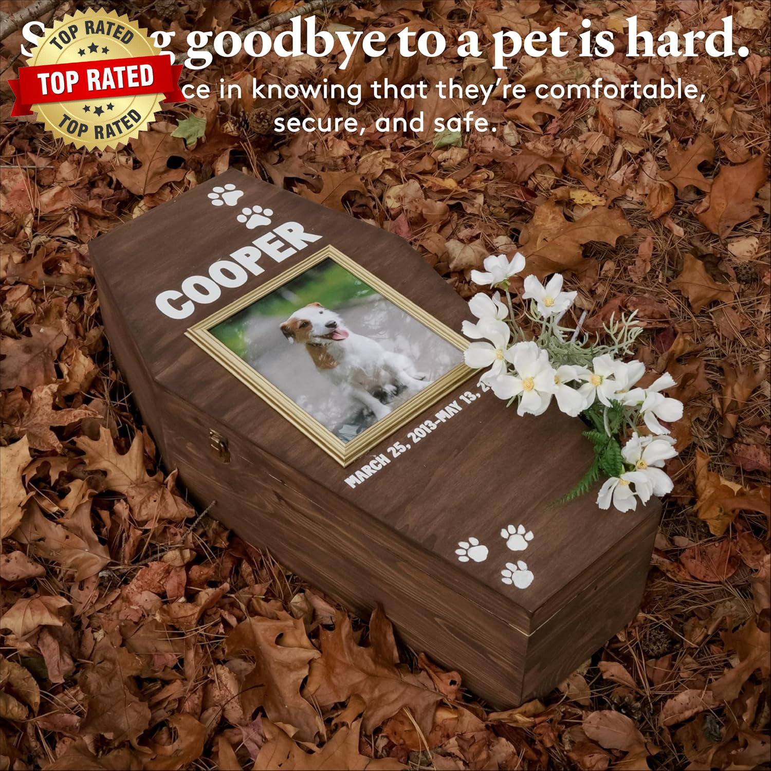 Pet Casket, Wooden Pet Burial Box, 24″ Loving Dog Memorial, Strong and Safe Pet