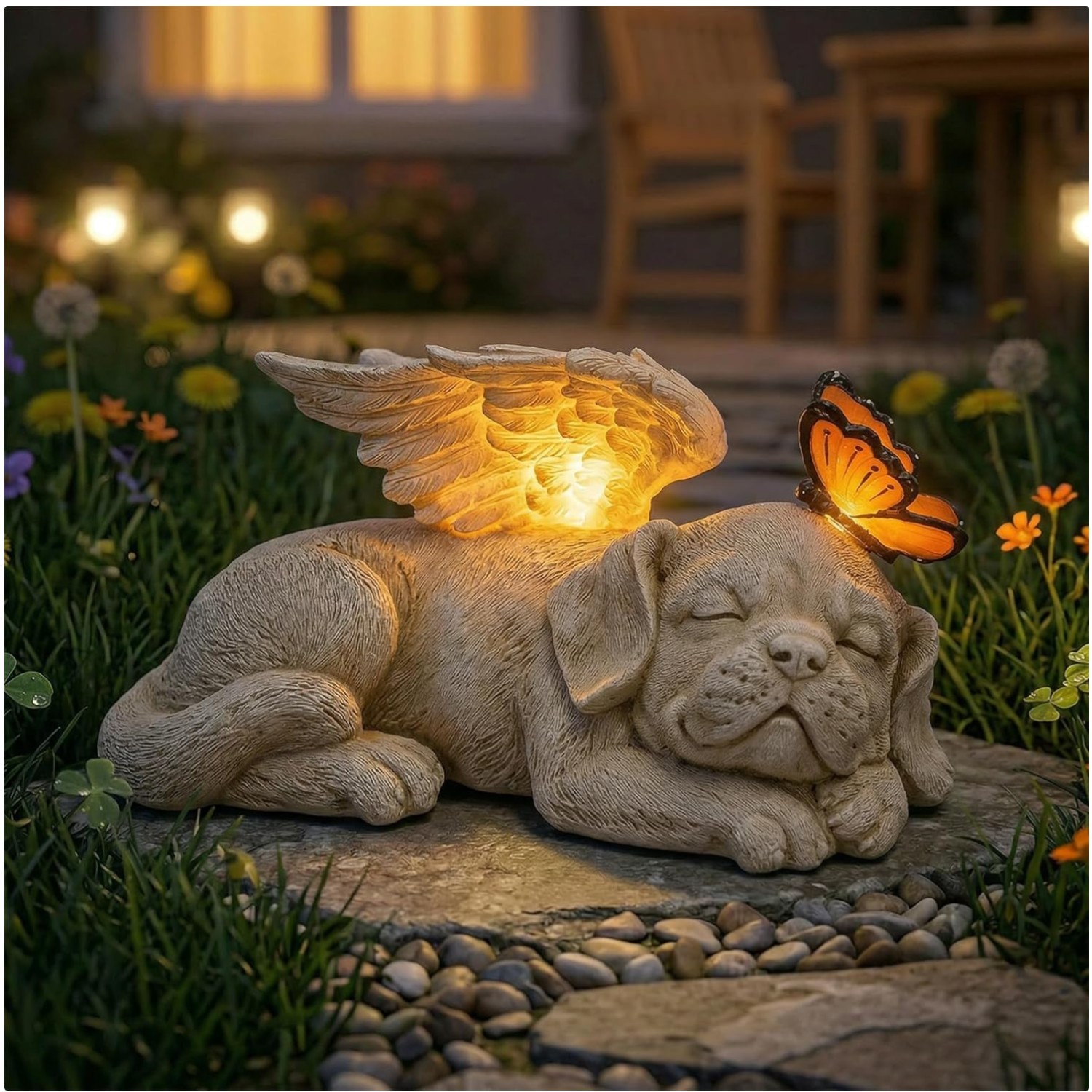 Angel Dog Statue with Solar Light