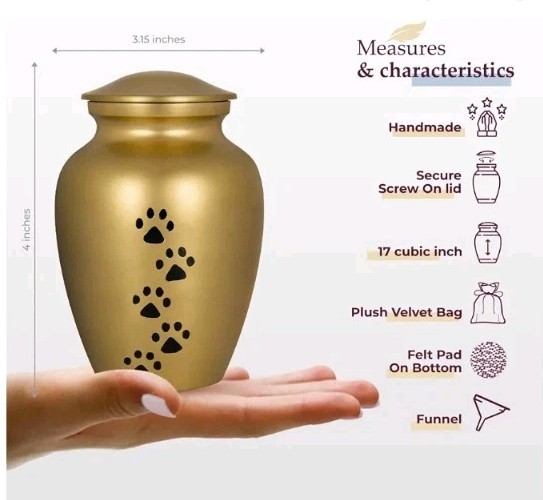Trupoint Memorials Small Pet Urn for Dogs and Cats Ashes, Paws Print Gold Color