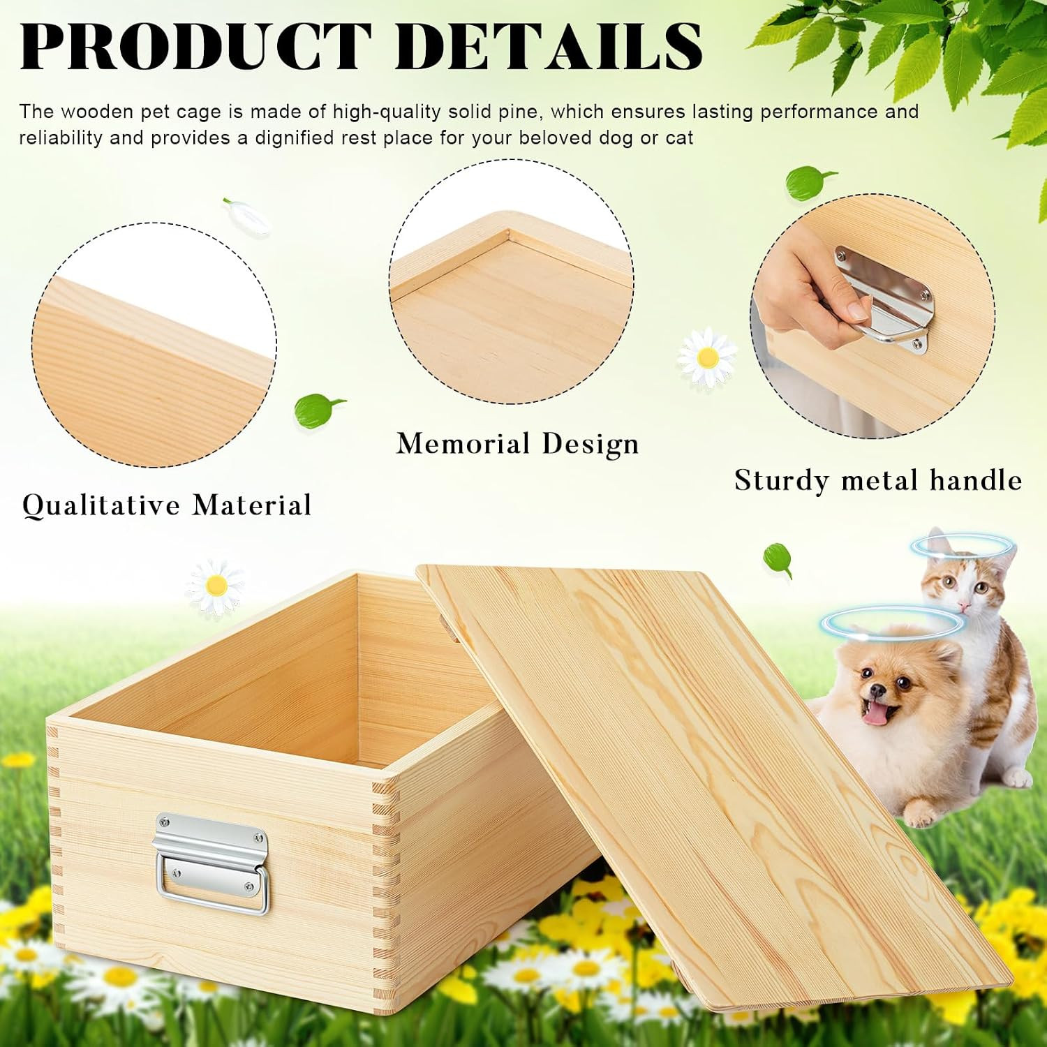 Pet Casket for Dogs and Cats, Wooden Burial Pet Loss Coffin Furry Loss Gift for