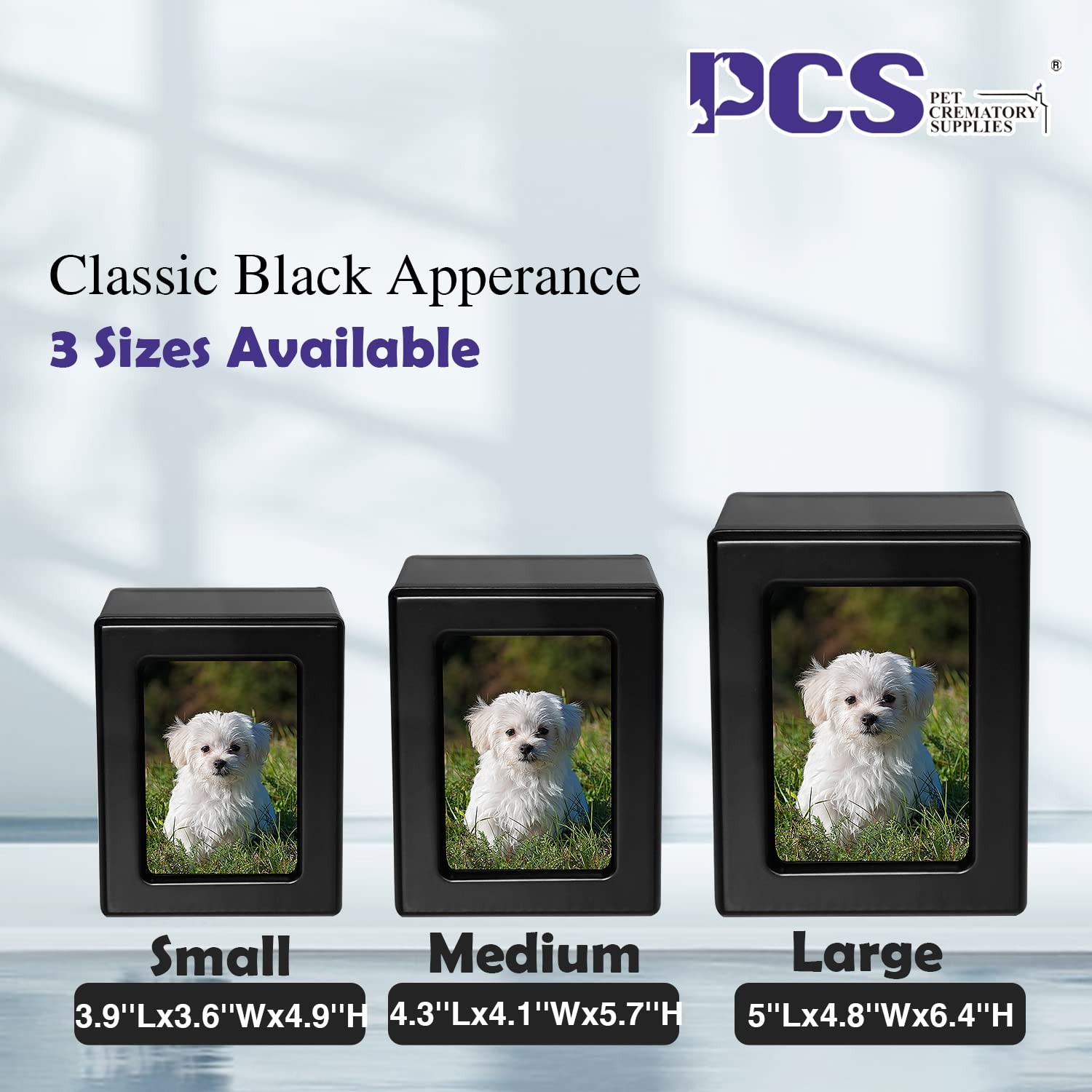 Wooden Dog Ashes Urn, Black, Solid, Small (0-25lbs), Photo Frame, Polished Fi…