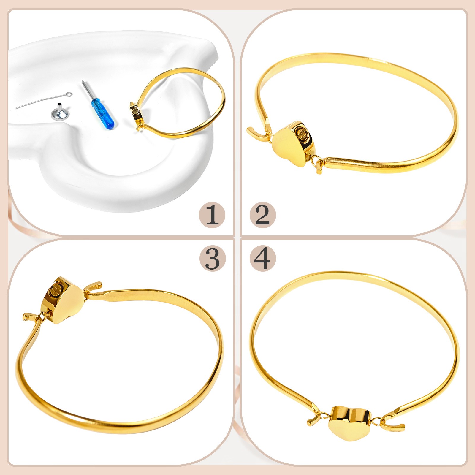 Heart Urn Bracelet For Cats&Dogs Ashes Stainless Steel Waterproof(Gold)