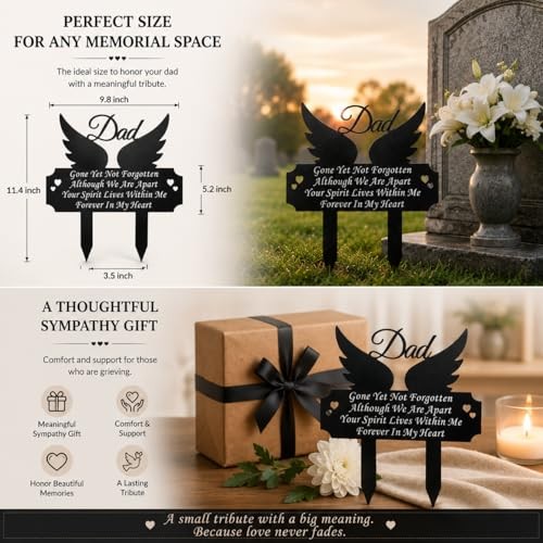 Grave Marker for – Winged Memorial Metal Cemetery Stake, Outdoor Decoration Dad