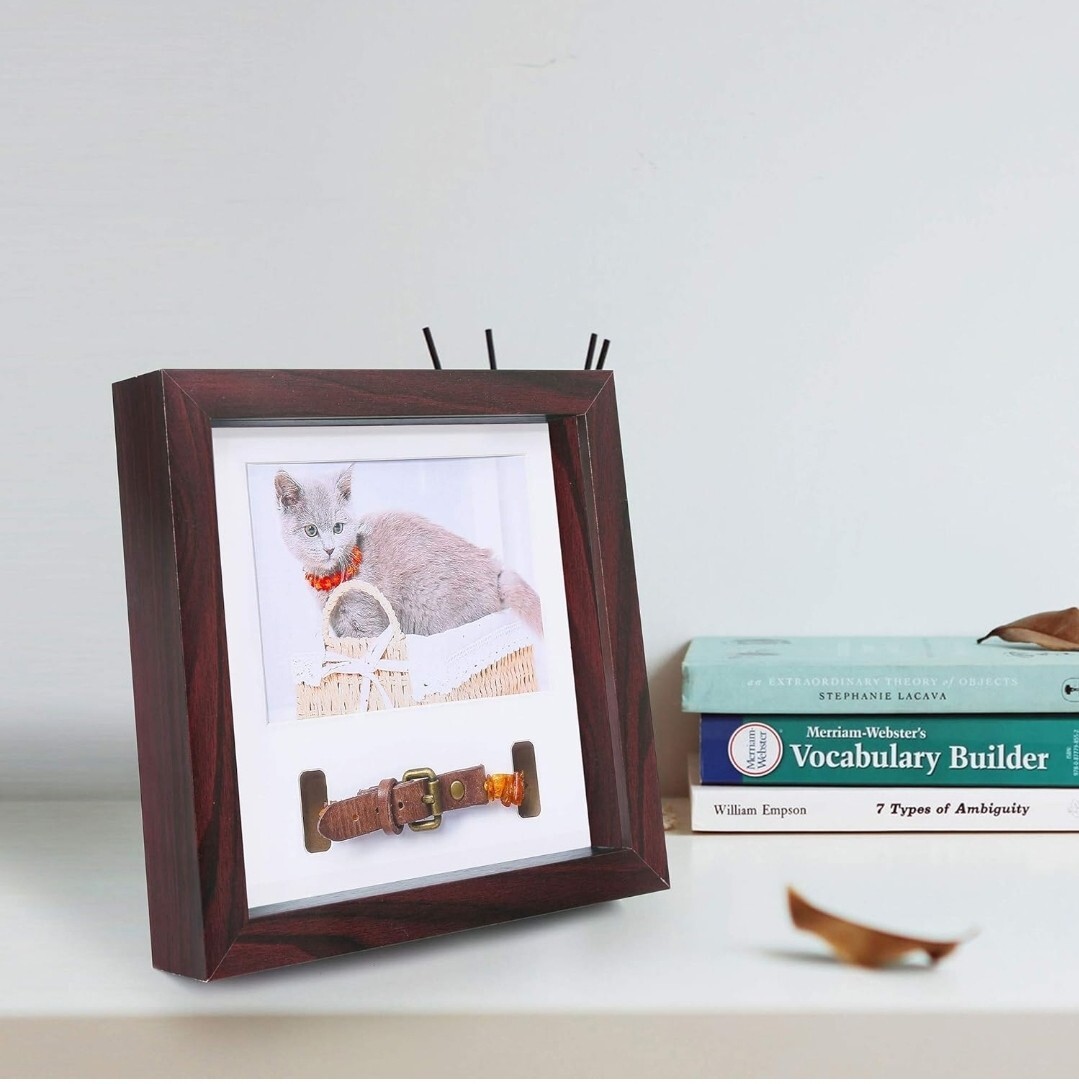 Pet Memorial Picture Frame Dog/Cat Memorial Sentiment Pet Collar Frame- Mahogany