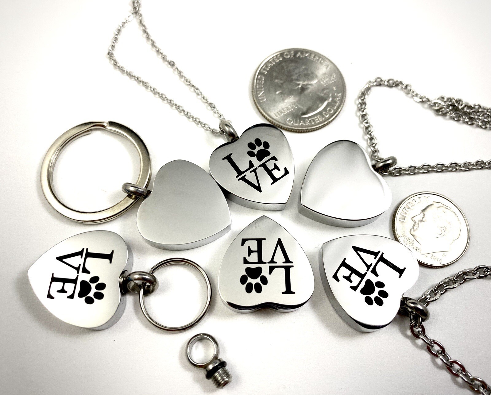 Pet Cremation Necklace Pendant Urn Paw Print LOVE Dog Cat In My Heart Rescued