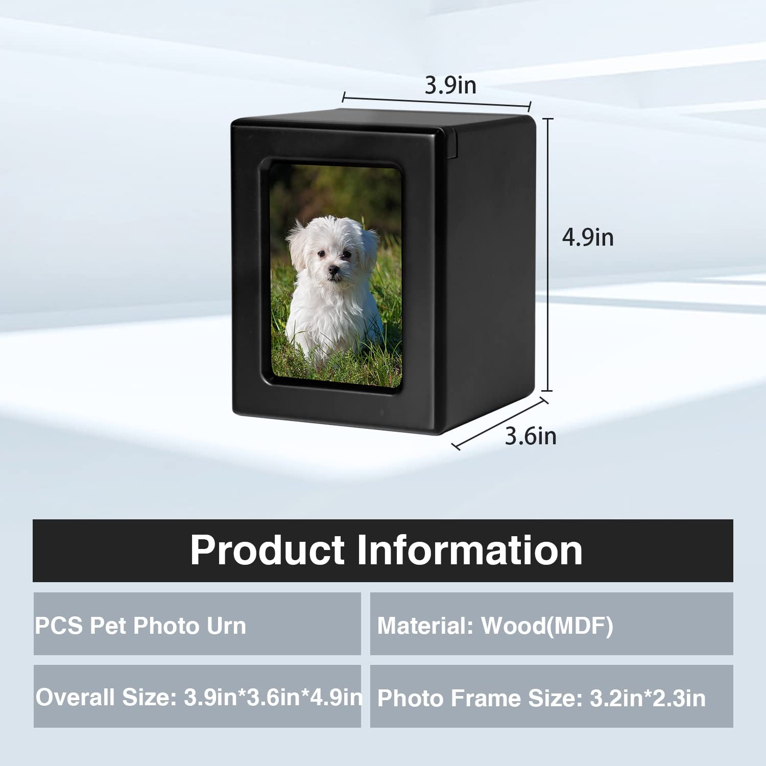Wooden Dog Ashes Urn, Black, Solid, Small (0-25lbs), Photo Frame, Polished Fi…