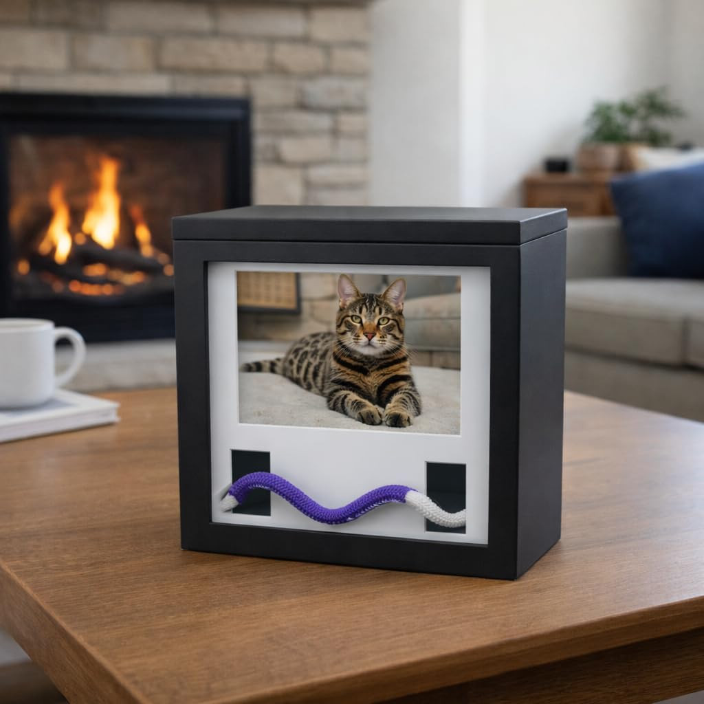 Cat Urn for Ashes, 4 Customizable Displays with Paw Print Ink Kit, 6.5X6.5X4.0,