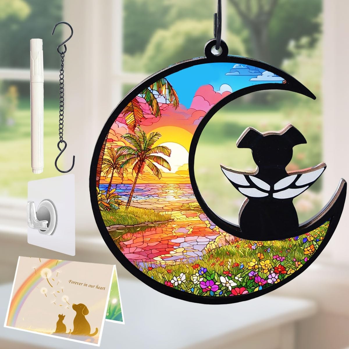 AgoumLux Dog Angel Memorial Suncatcher Rainbow Bridge Poem Pet Sympathy Gift
