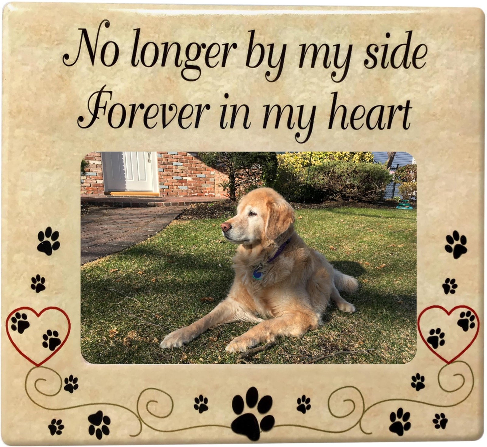 Pet Memorial Picture Frame, Ceramic Loss Gift with Sympathy 1 pack, Tan