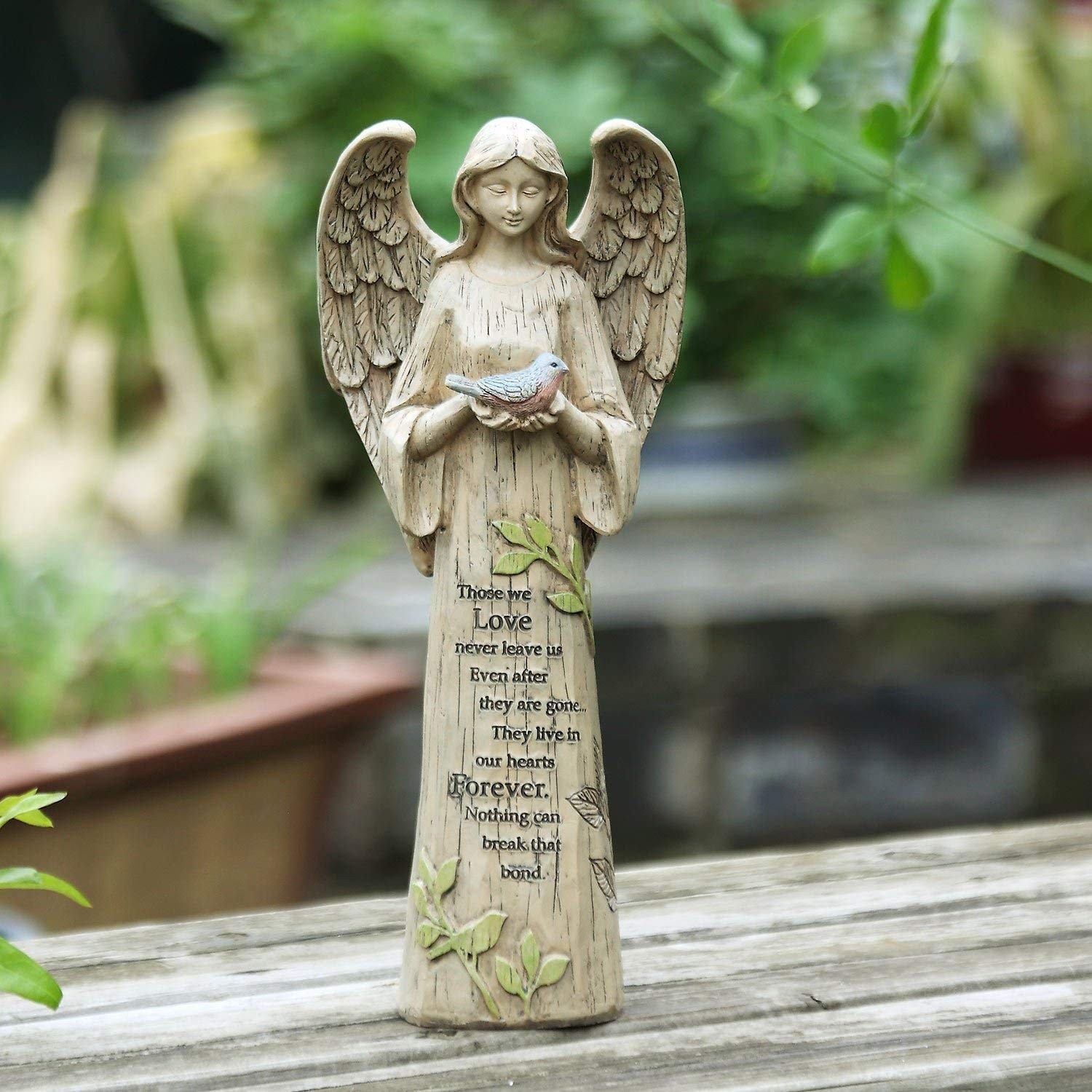Memorial Angel Statue with Bird, Sympathy Gift for Loss of Loved One, 10 Inch…