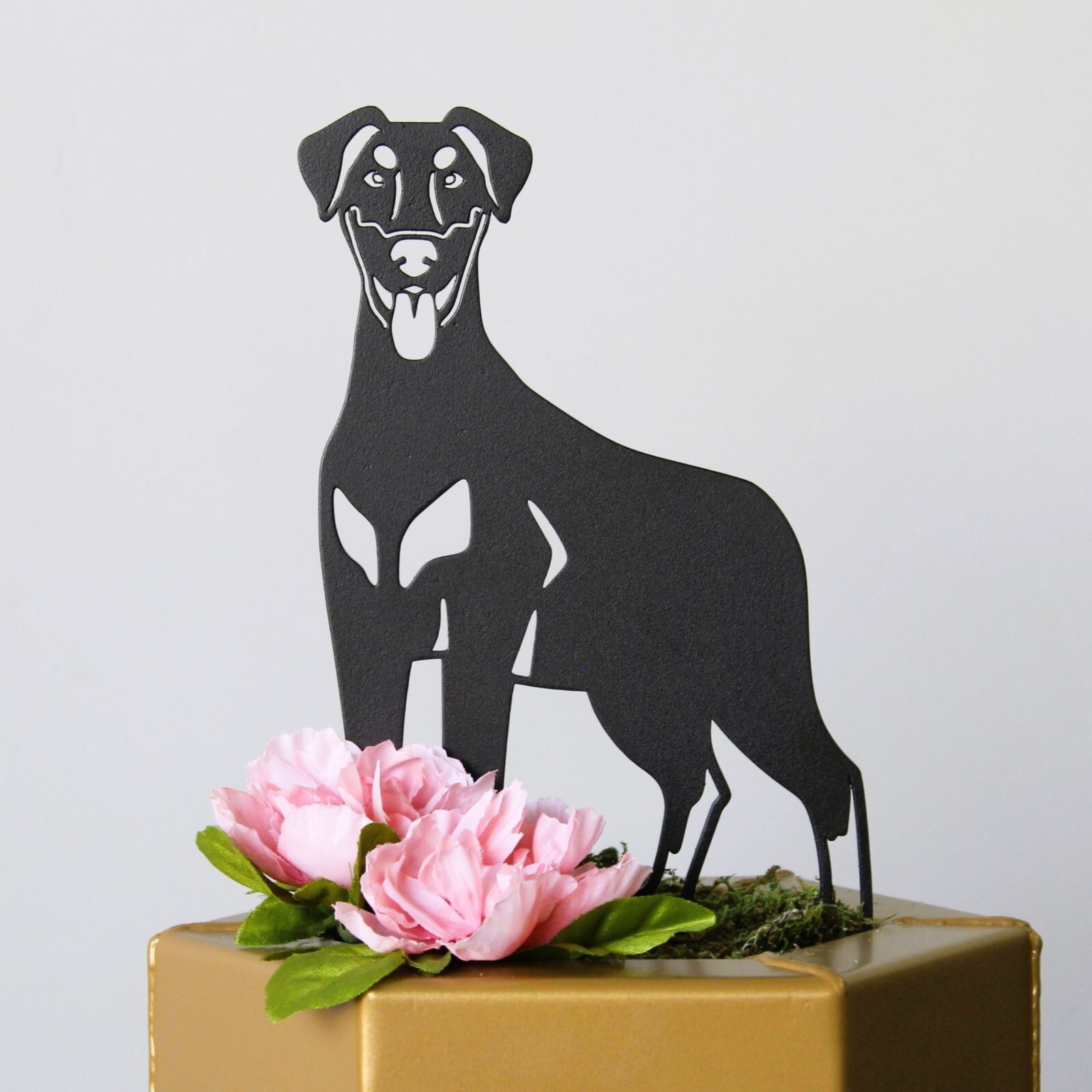 Doberman Pinscher (natural ear) Black Metal Dog Silhouette