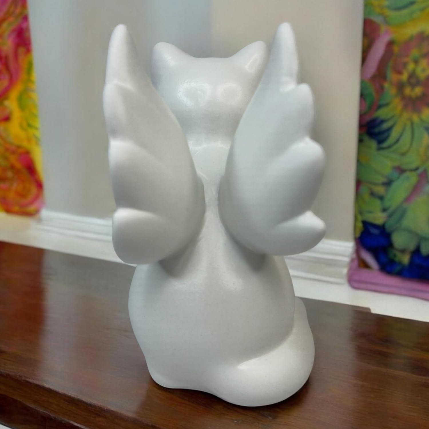Angel Wing Cat Figurine/Memorial Cat Lover Tribute – 4 3/8” Tall Ceramic Stonewa