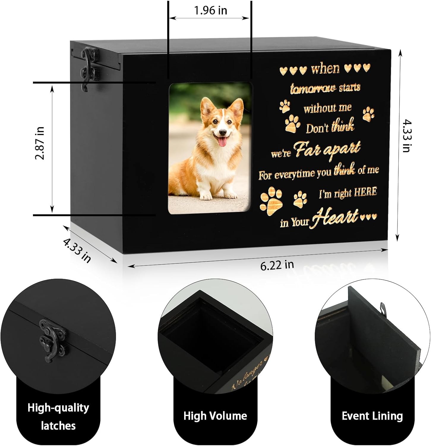 Pet Urns for Dog or Cat Ashes Wooden Funeral Cremation Urns with Photo Frame….