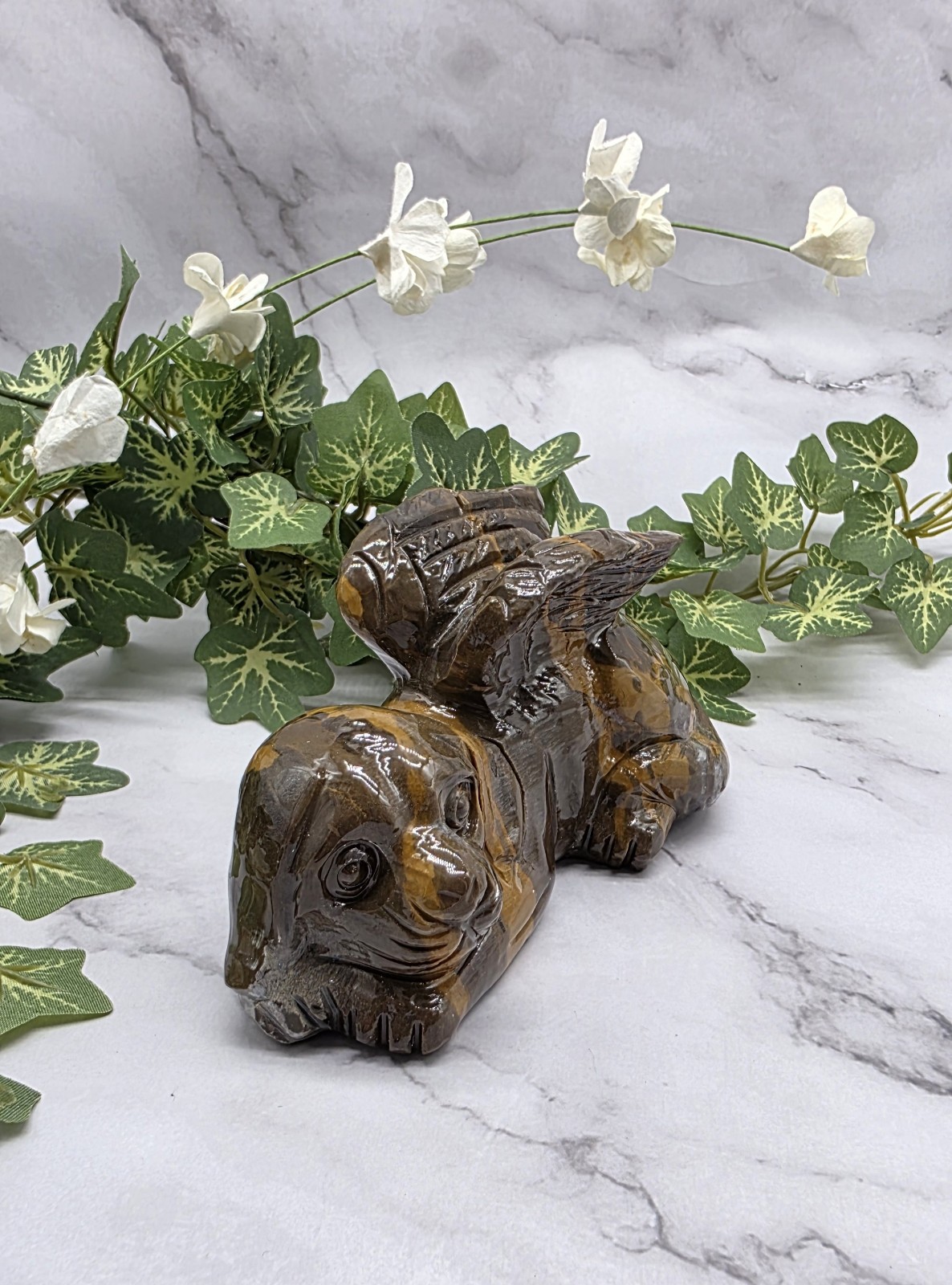 Mountain Jasper Winged Angel Dog – Pet Memorial Statue, Gemstone Pet Loss Gift