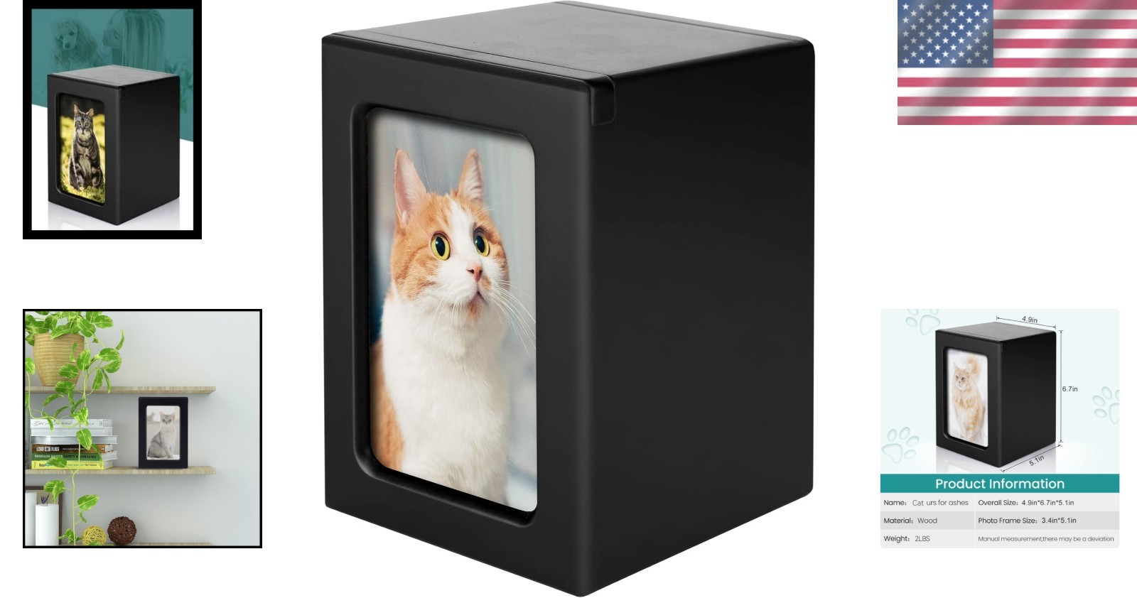 Elegant Wooden Pet Cremation Box with Photo Frame – Large for Pets Up to 80 lbs