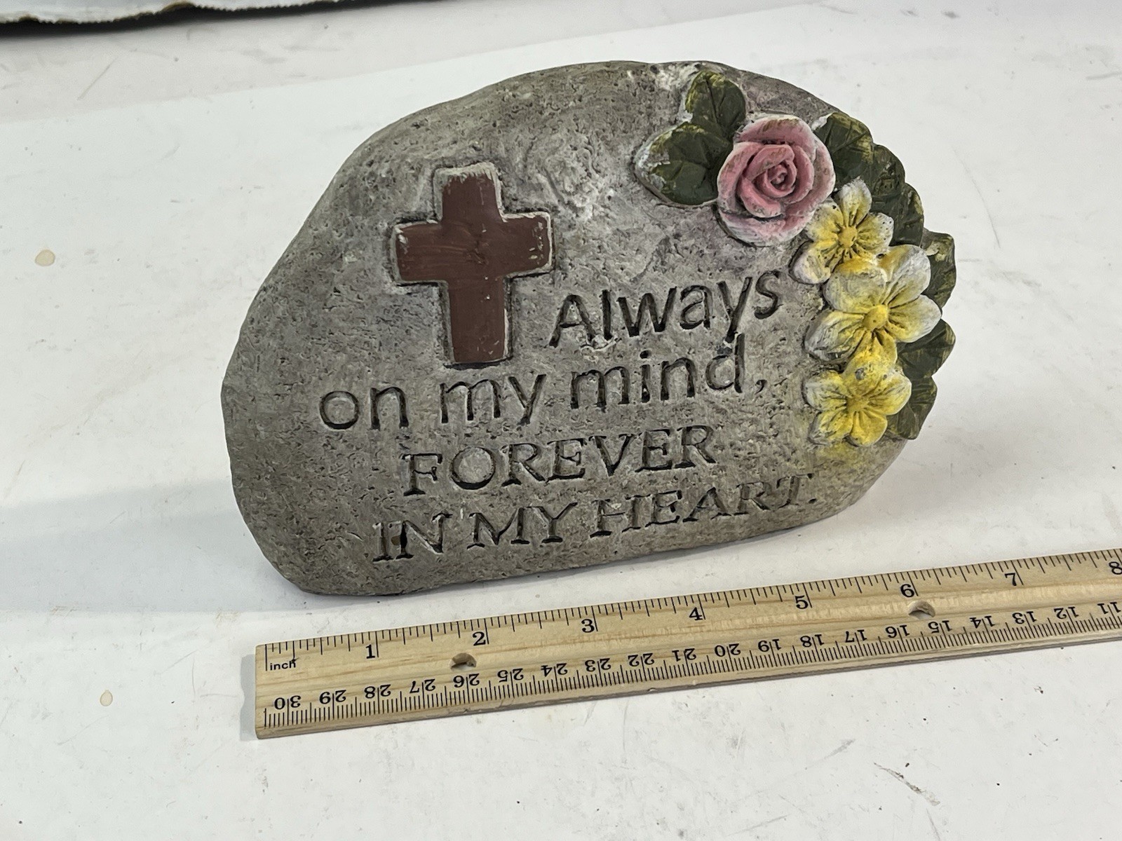 Always On My Mind Memorial Garden Stone with Cross & Flower U C