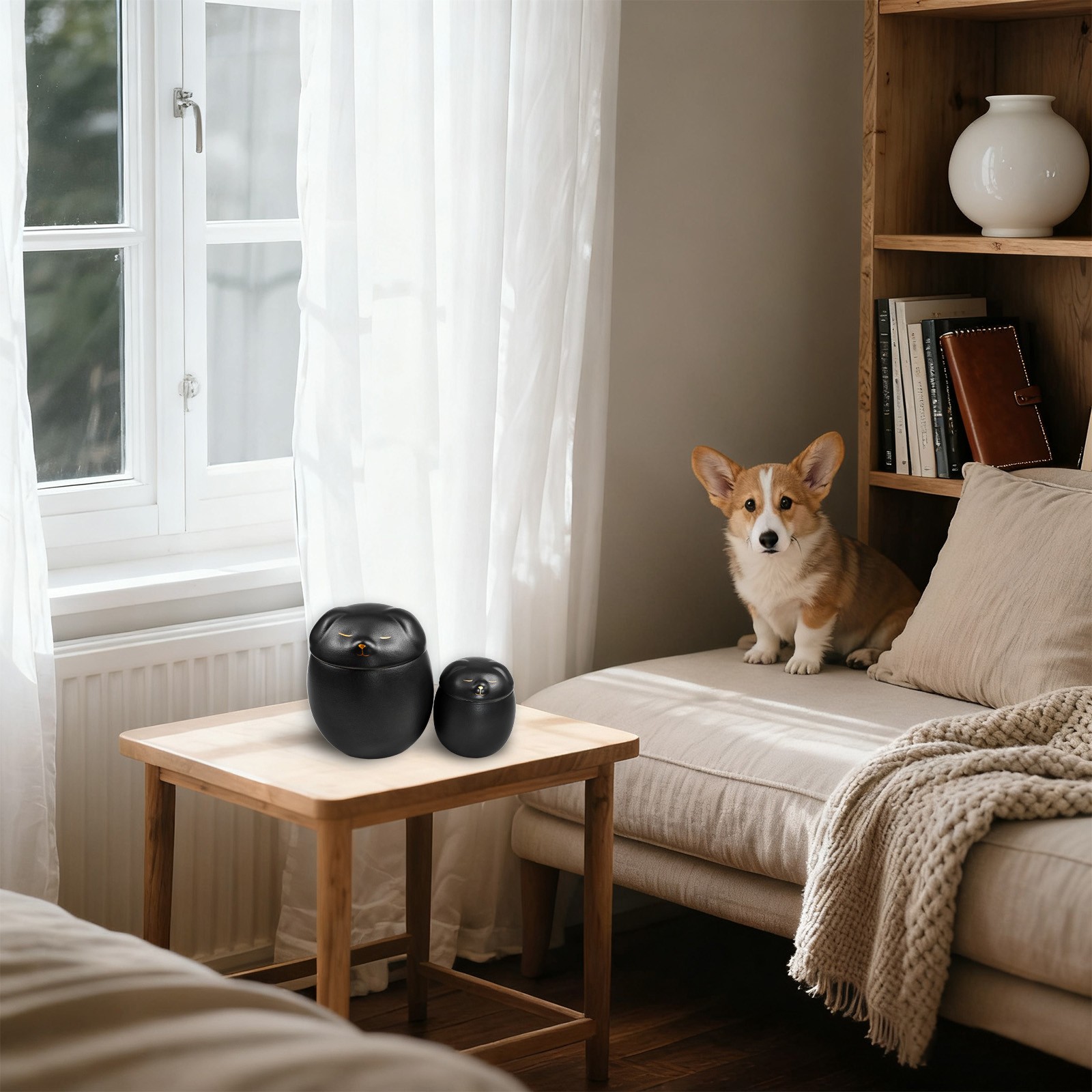 Smiley Dog Shaped Black Pet Urn 3.2×2.9 inch for Small Dog And Cat Ashes
