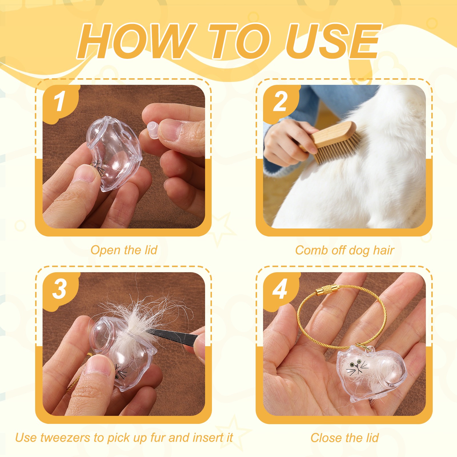 2Pcs Cat Hair Collector Keychain with Tweezers Style 9
