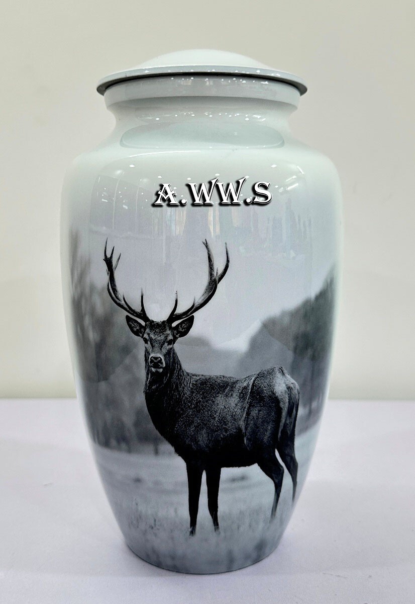 Reindeer Printed Urn Cremation Urn – Cremation Urn for Human Ashes – Hand Made