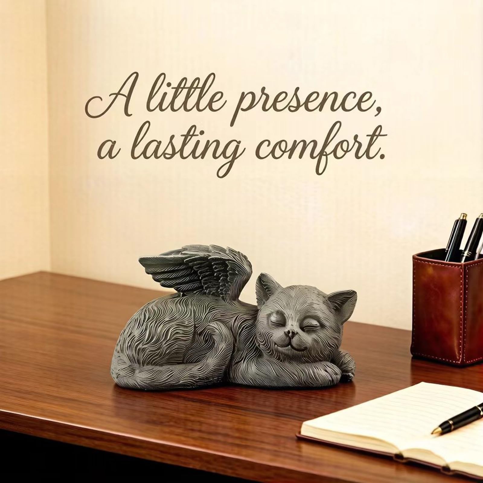 MRTDGCFY Sleeping Cat Memorial Statue – Resin Angel Wing 4.7inch, Silvery