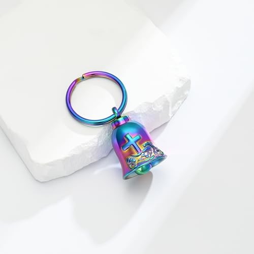 Bell Cremation Keychain for Ashes Holder Cross Motorcycle Keychain-colorful
