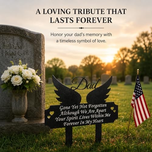 Grave Marker for – Winged Memorial Metal Cemetery Stake, Outdoor Decoration Dad