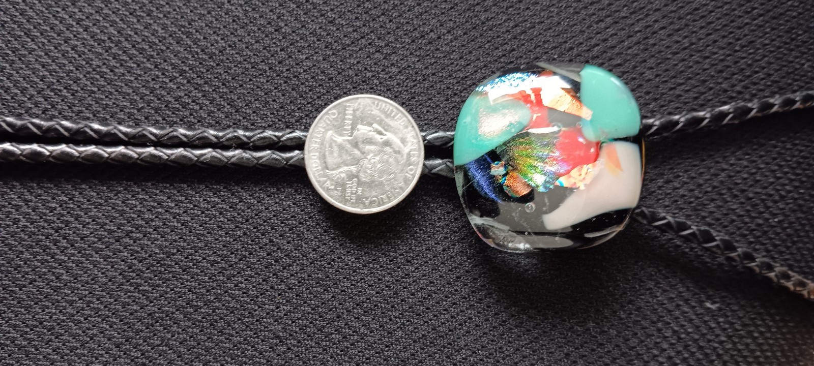 Dichroic Bolo for Pet Cremation Urn | Memorial Bolo | Black Genuine Leather
