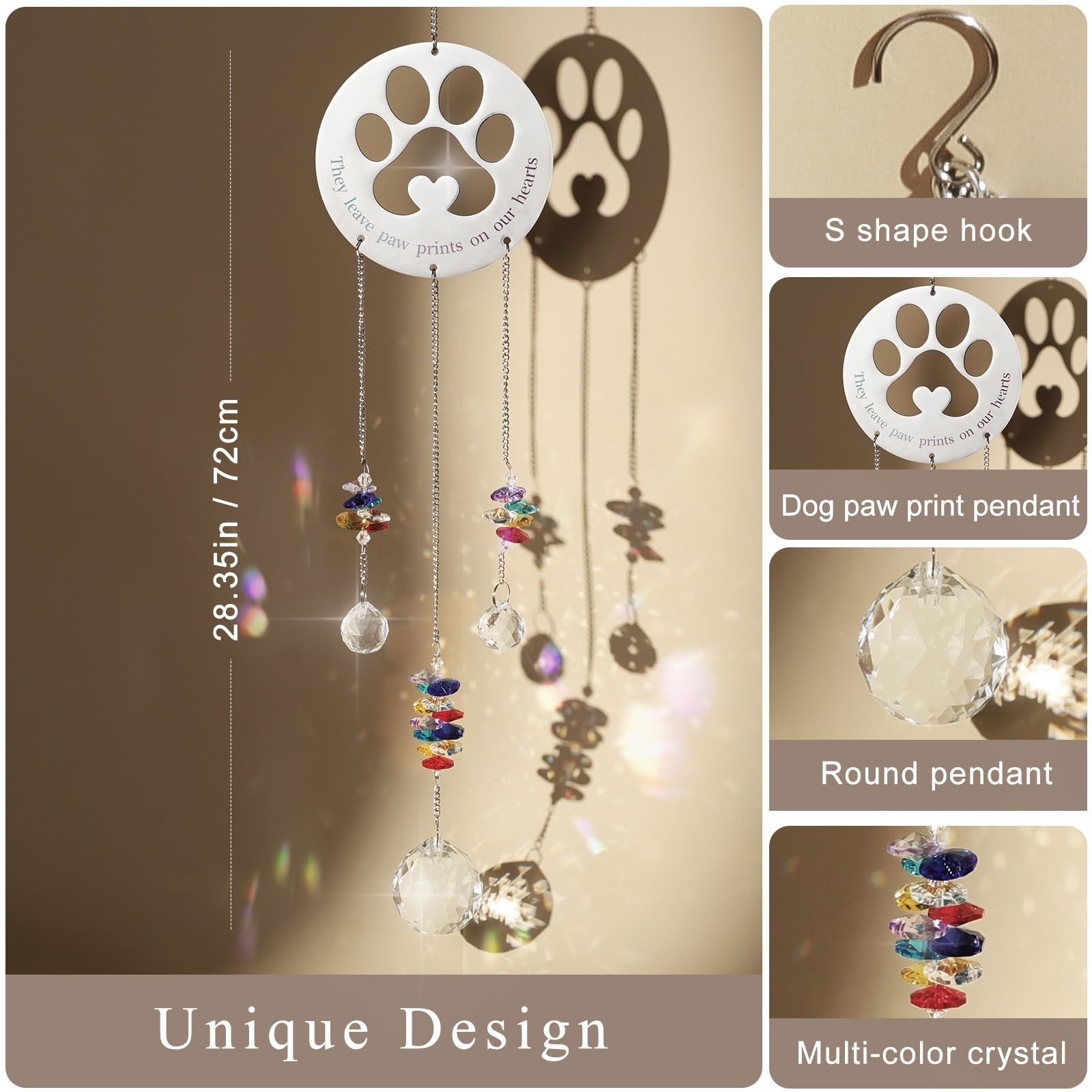Emibele Pet Memorial Suncatcher with Paw Print, Dog Memorial Gifts for Loss o…