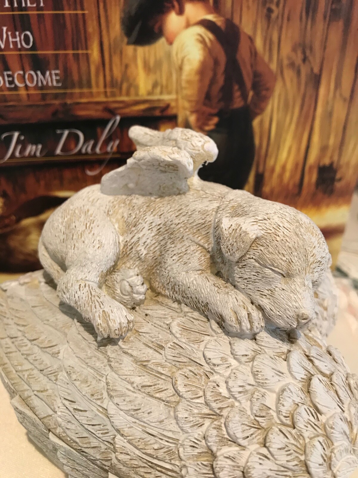 ~❤️PET MEMORIAL Trinket Box Sleeping Angel Dog heart wings Grave Figurine 11cm❤️