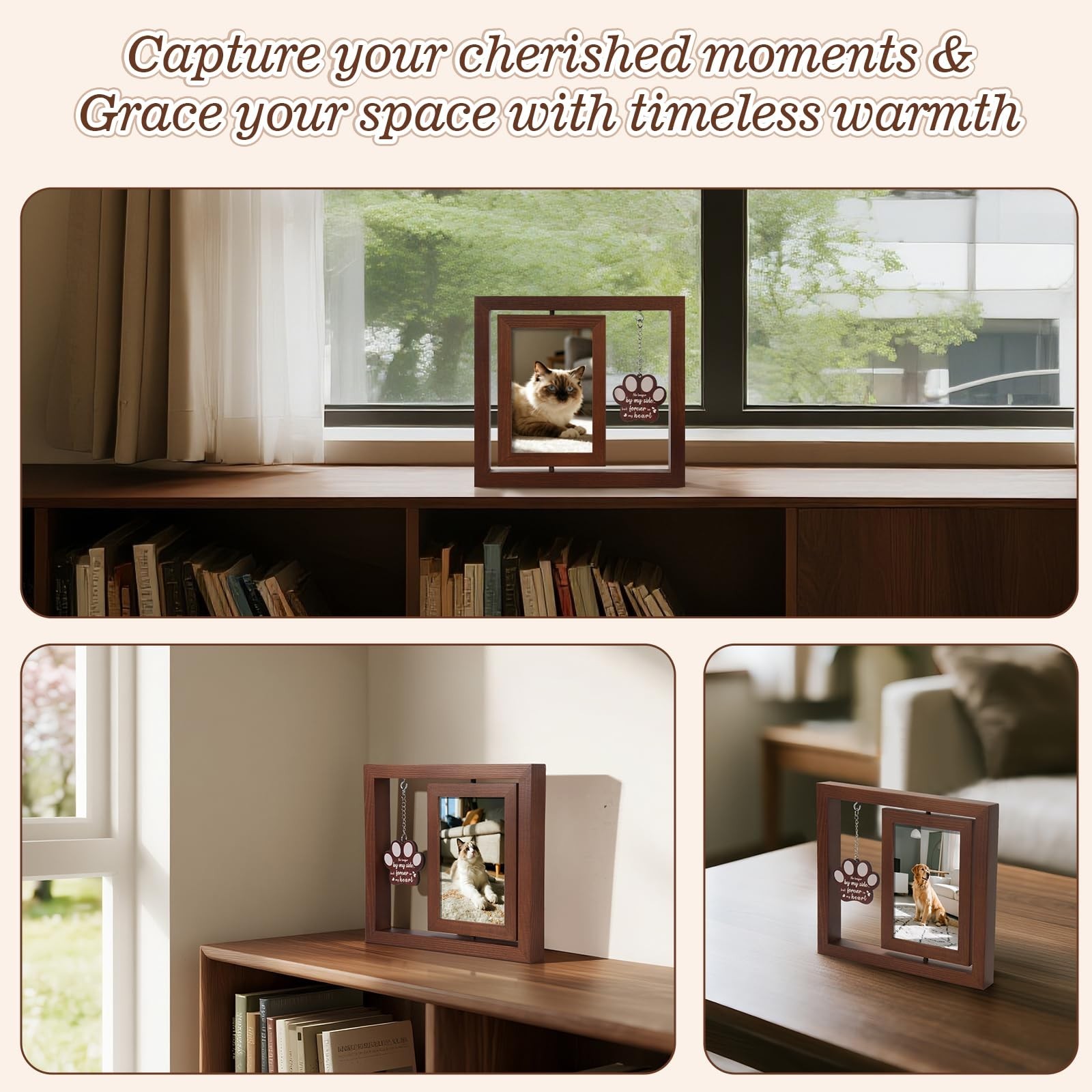 Dog Memorial Gifts for Loss of Dog, Rotating Wooden Picture Frame 4×6, Double…