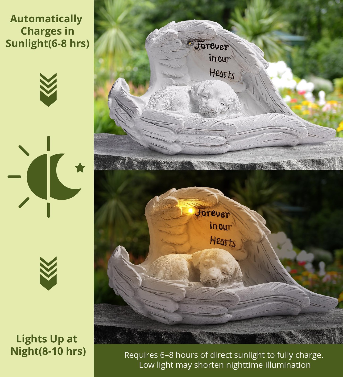 Pet Dog Solar Garden Memorial Statue – Outdoor Resin Angel Puppy with Sola