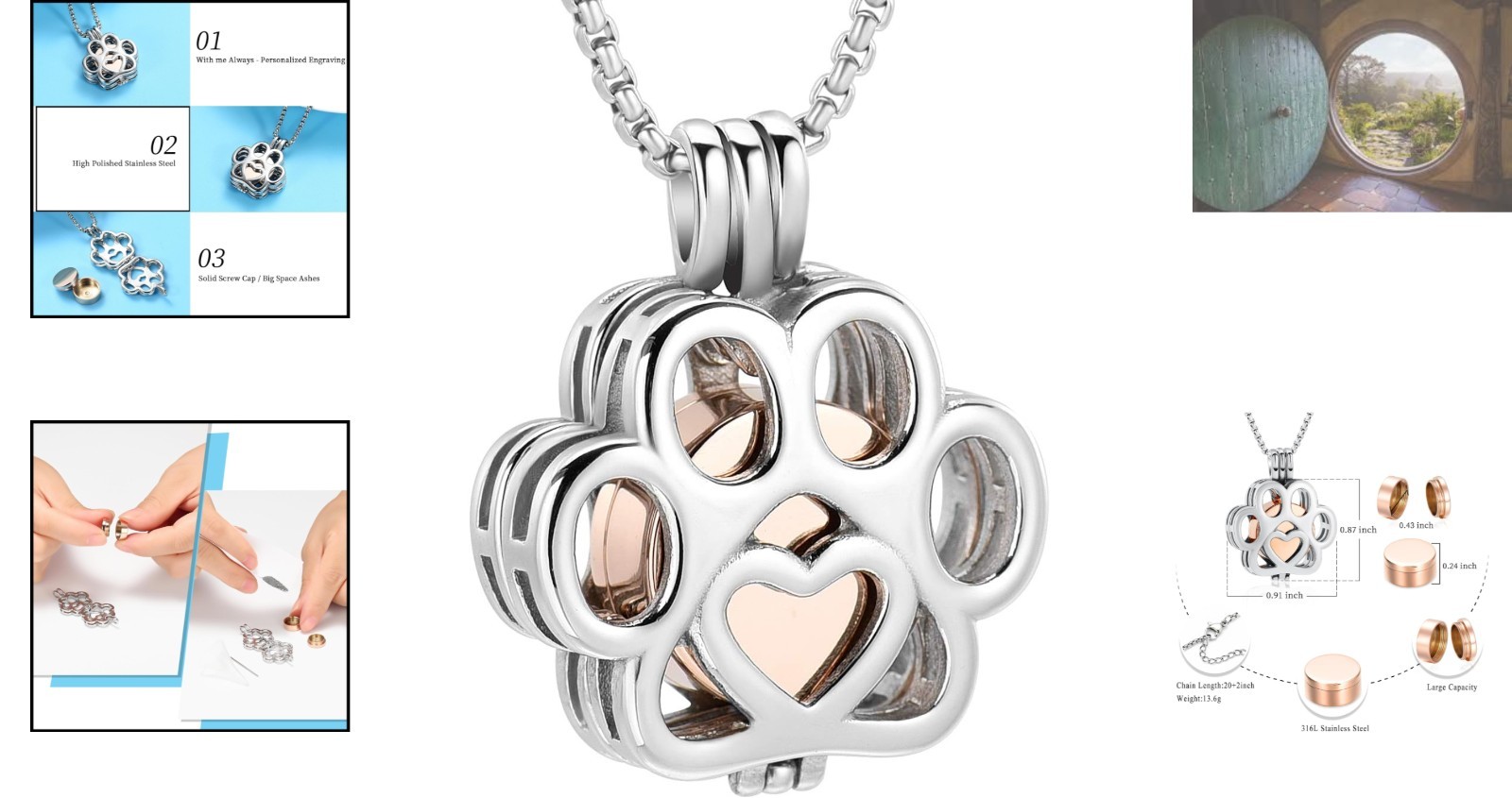 Personalized Memorial Necklace for Pet Ashes – Adjustable Locket with Crystal
