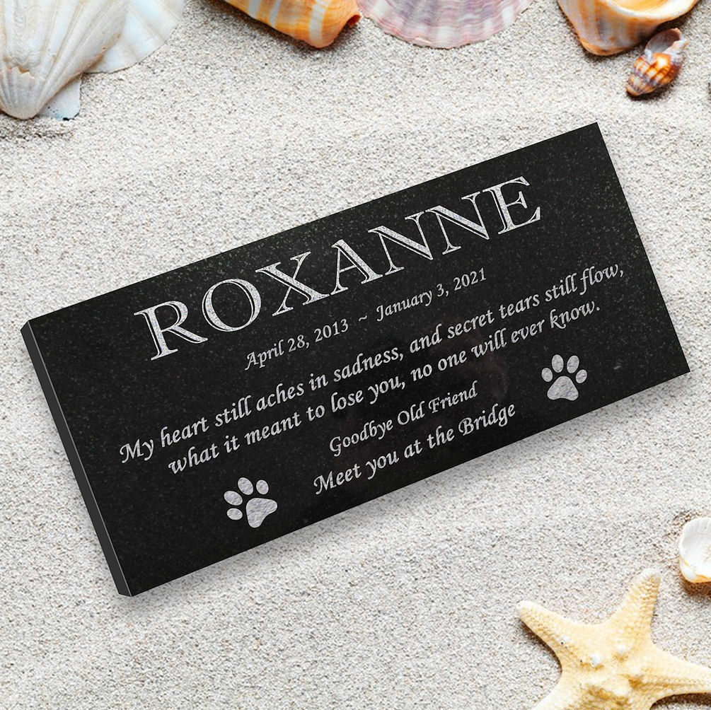 Personalized Cat or Dog Memorial – Granite Pet Memorial – 6×12 – Roxanne