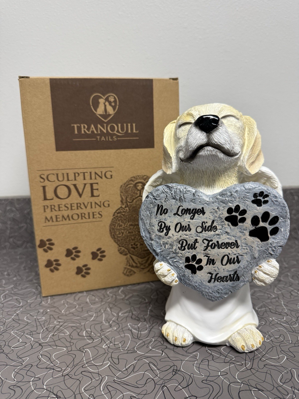 Dog Angel 9” Pet Memory Bereavement Statue “No Longer by Our Side…” New in Box