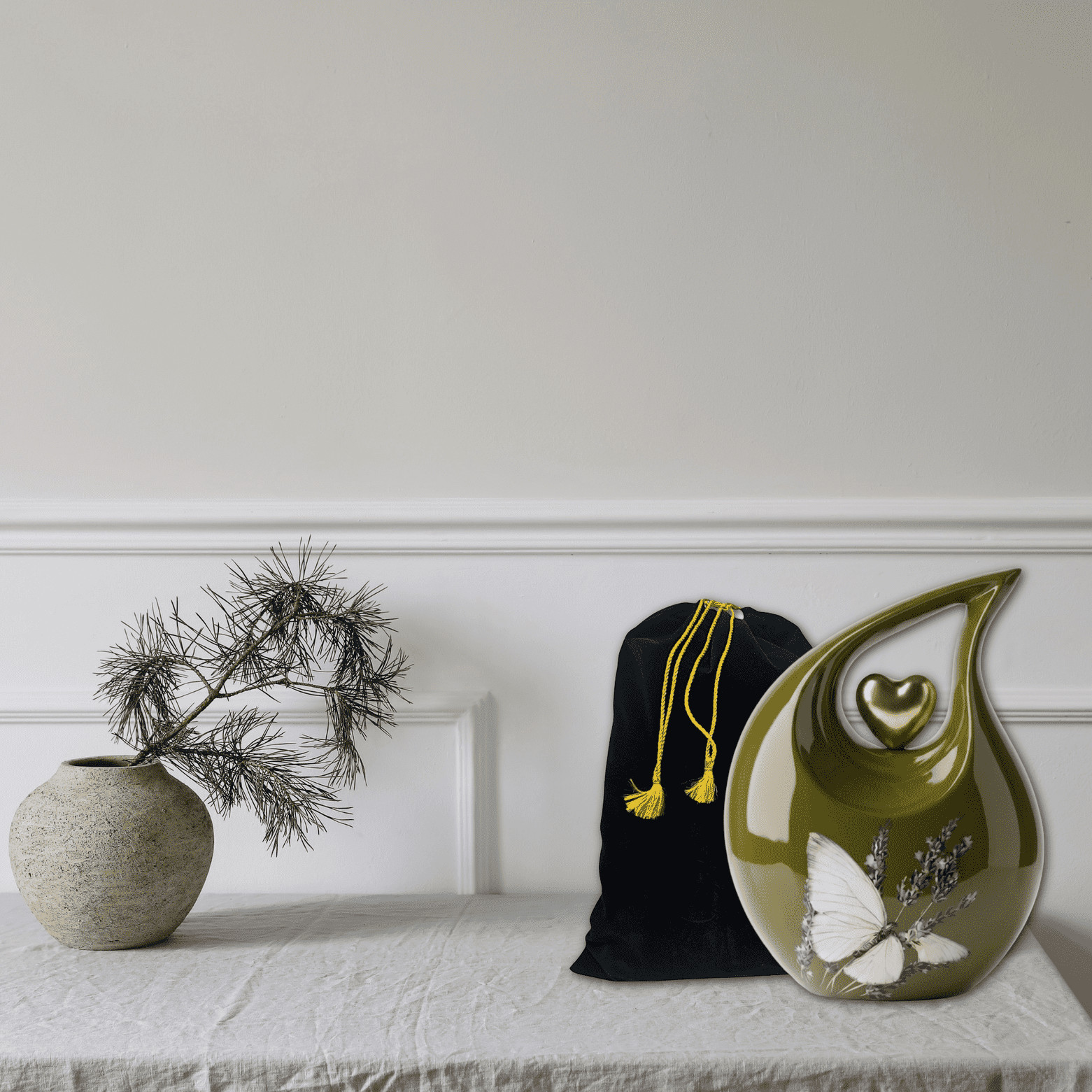Teardrop Cremation Urn for Human Ashes Olive Green Aluminum 200 Cu In Love Ones