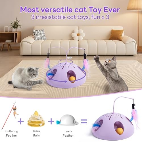 FITWOWFIT Interactive Cat Toy for Indoor Cats K, Feather, Track Ball, Automatic