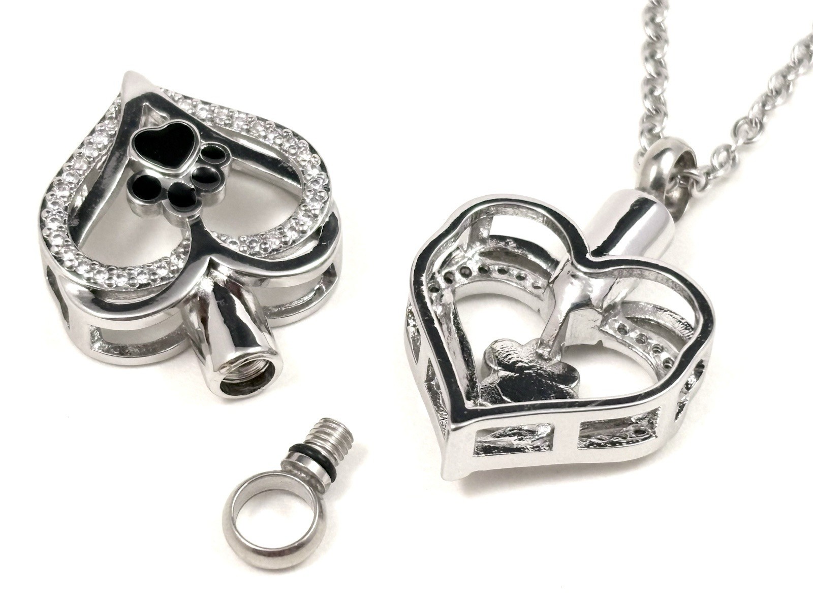 Pet Cremation Pendant Urn Keychain 1″ Key Ring for Ashes Dog Cat Paw Print Cross