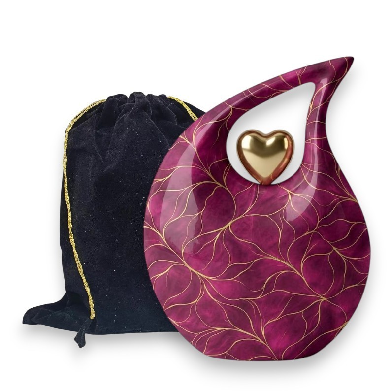 Burgundy Metal Teardrop Cremation Urn 200 Cu In Adult Human Ashes for Love Ones