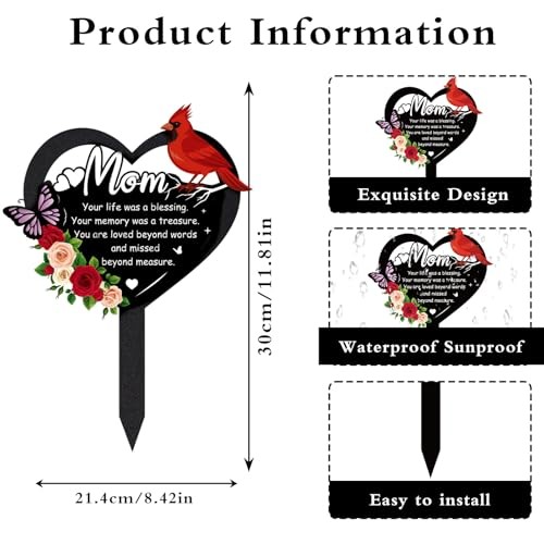 Grave Decorations for Cemetery – Memorial Metal Graves Stakes Outdoors Mom