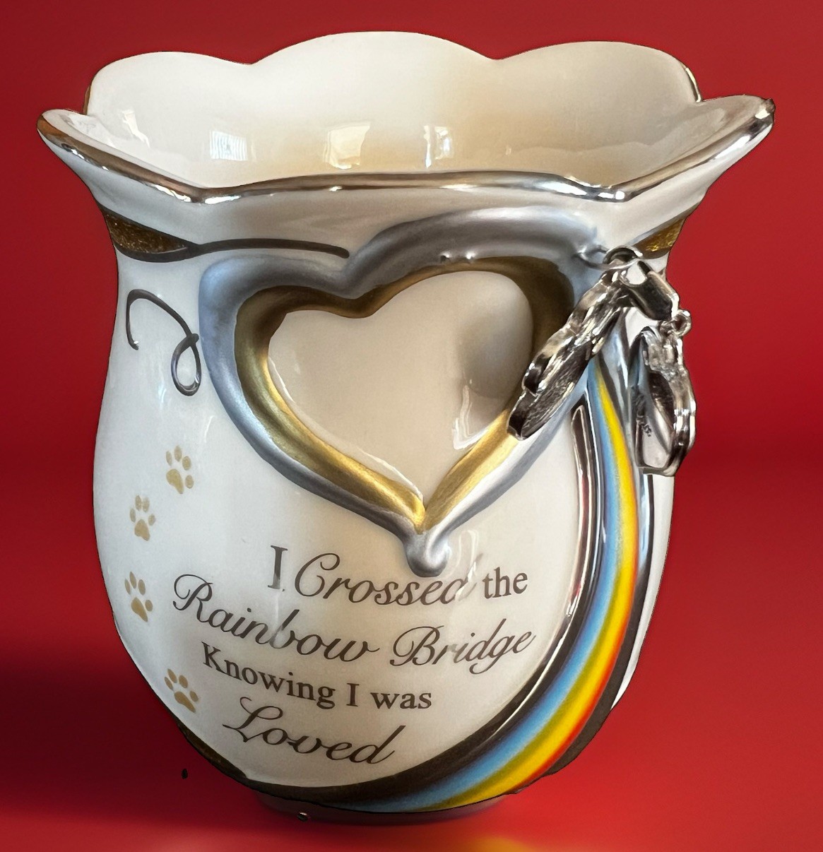 4” Bradford Exchange Rainbow Bridge Pet Remembrance Candle Candleholder Dog Cat