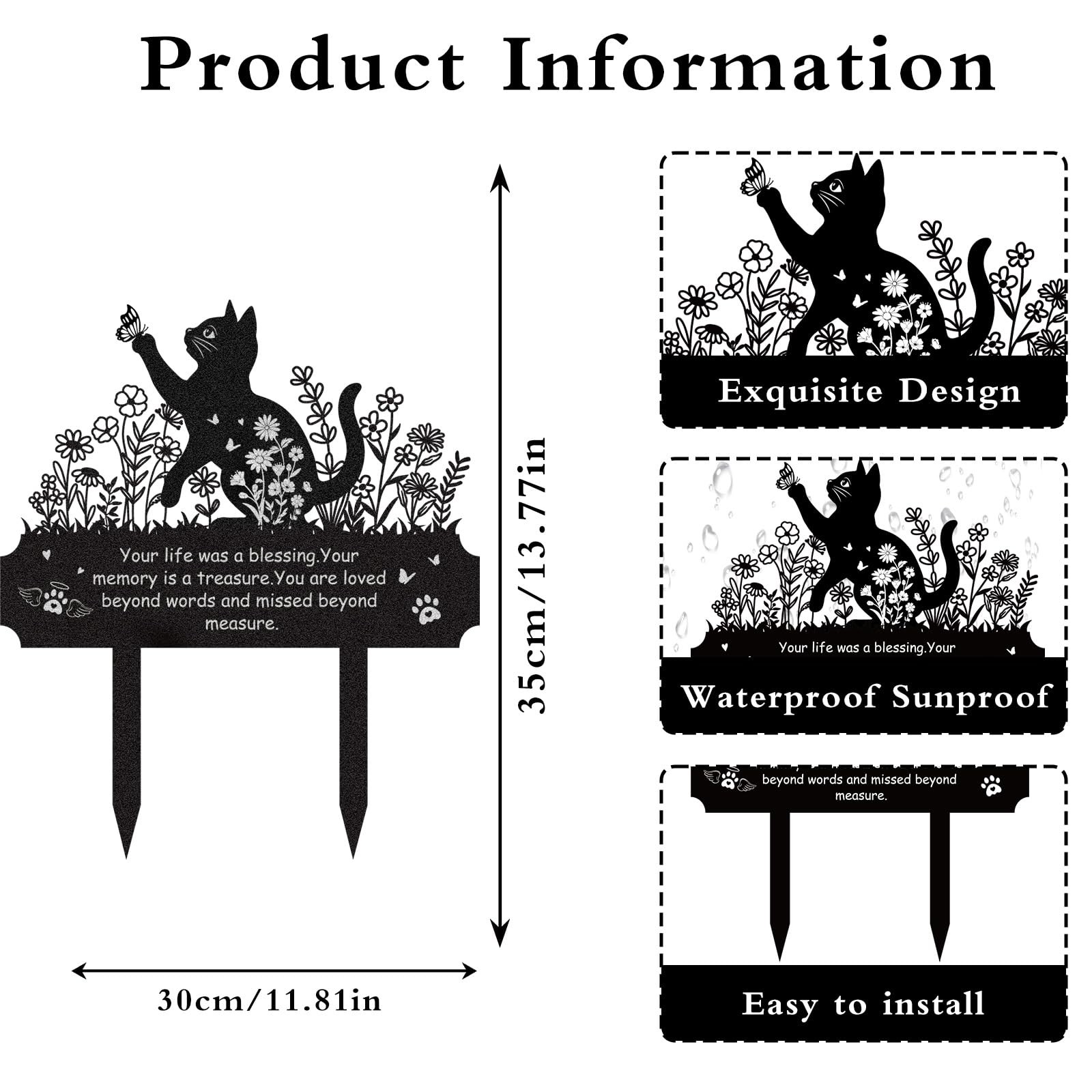 Pet Grave Markers Cat – Memorial Cemetery Decorations for Grave Waterproof Re…
