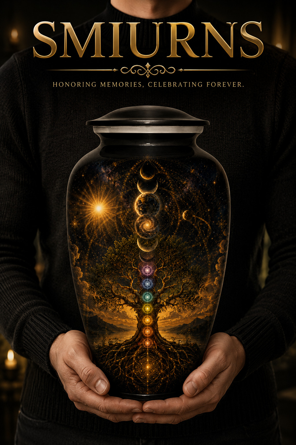 Cremation Urn for Human Ashes Adult Large 190 Cu In Tree of Life Chakra Urns