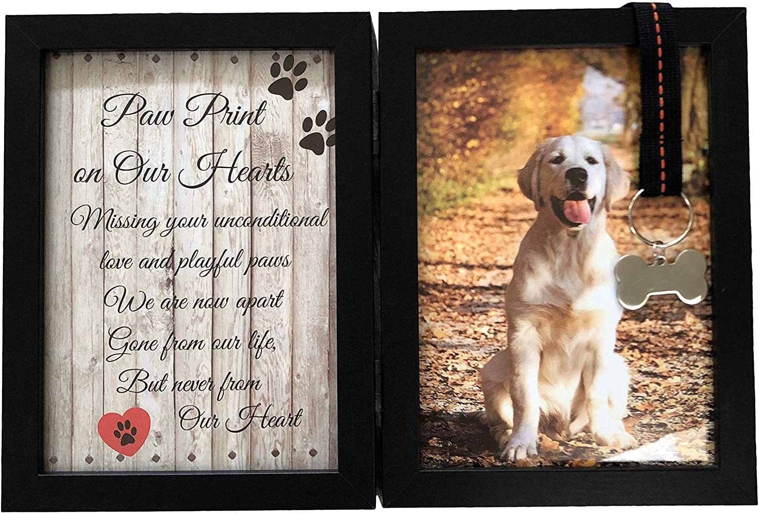 tPawprints Remembered Pet Memorial 5″x7″ Picture Frame for Dog or Cat with Ri…