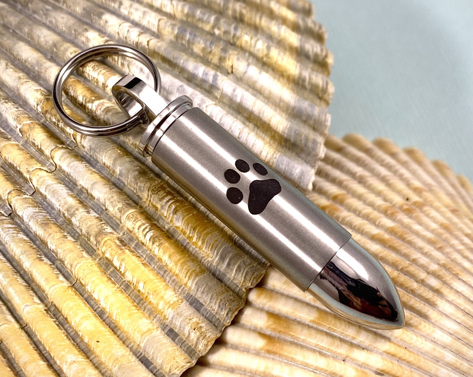 Mens Bullet Cremation Necklace Pendant Urn 4 Ashes LARGE VIAL Pet Paw Print Dog
