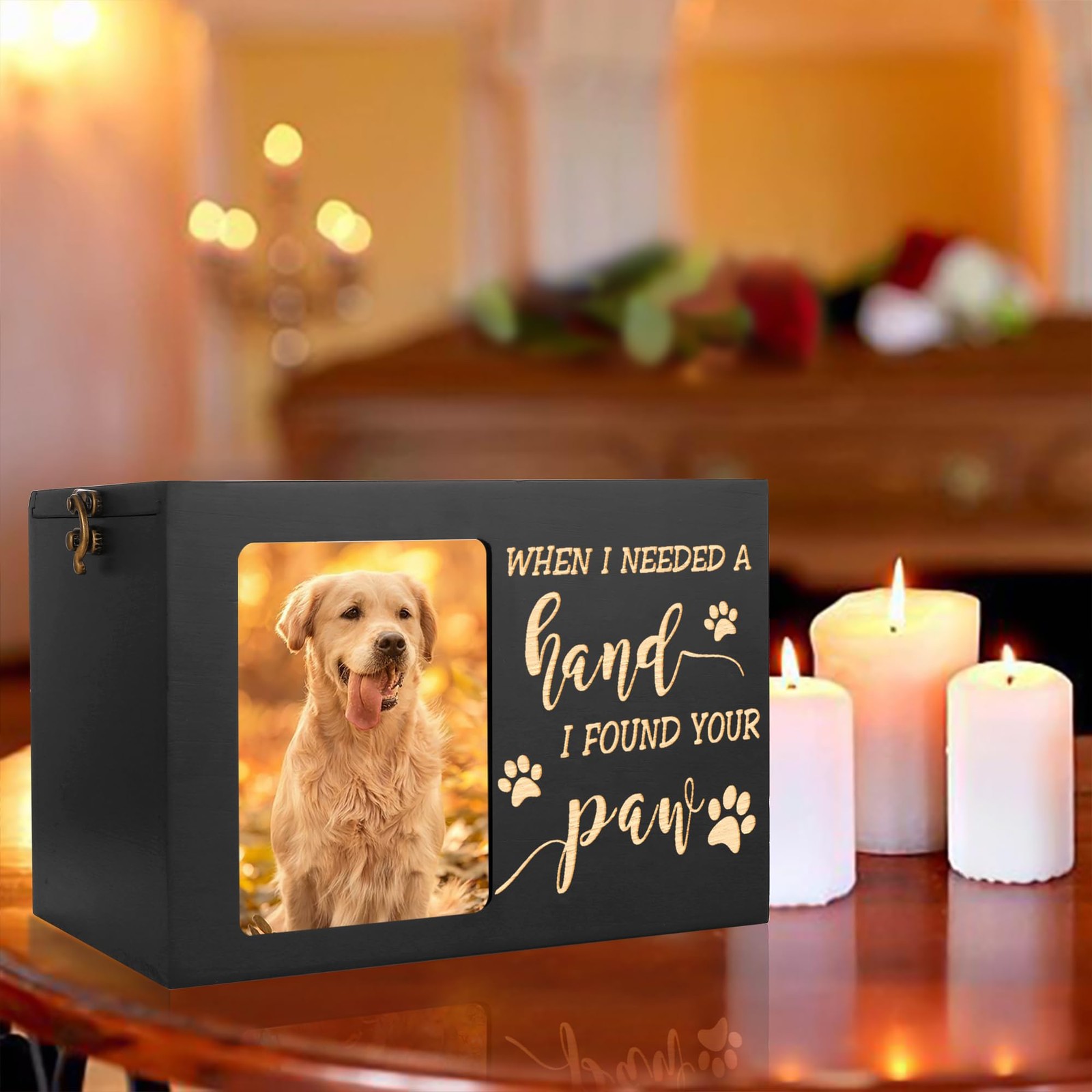 Large Pet Cremation Urn with Photo Frame – Dog Cat Ashes Memorial Box