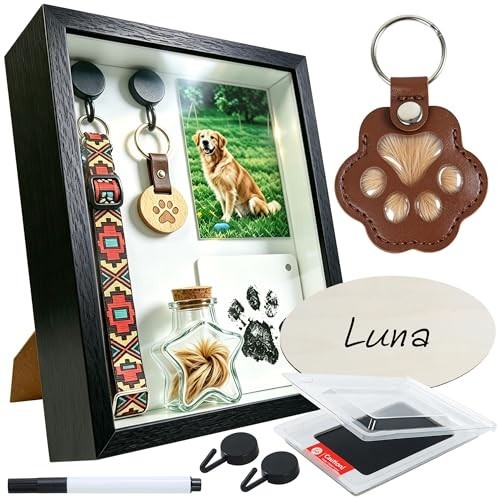 Pet Memorial Shadow Box with Paw Print Kit, Dog Cat Memory Keepsake Box